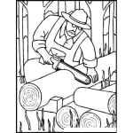 Dibujo para colorear Talador Dibujo De Hombre Cortando Un Arbol En Troncos Para Pintar Y Colorear