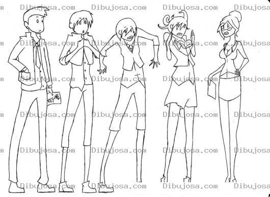 Dibujo para colorear Dibujo De 3 Chicos Y 2 Chicas Para Pintar Y Colorear