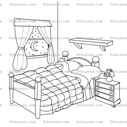 Dibujo para colorear Dibujo De Un Cama En Una Habitacion Para Pintar Y Colorear