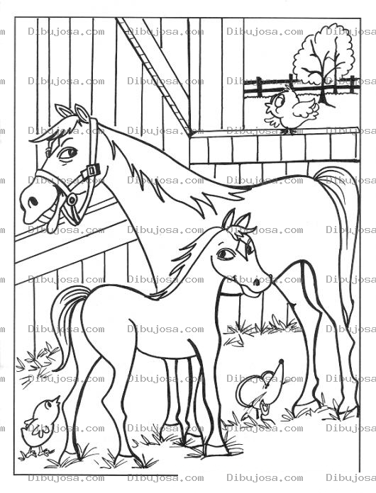 Dibujo para colorear Caballos En Establo Para Pintar Y Colorear Yegua Y Potro