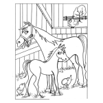 Dibujo para colorear Caballos En Establo Para Pintar Y Colorear Yegua Y Potro