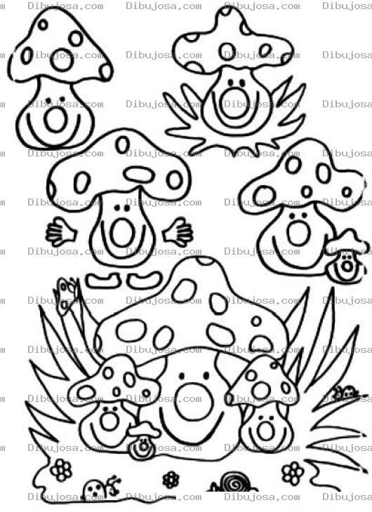 Dibujo para colorear Hongos Felices Dibujo De 9 Hongitos Para Pintar Y Colorear