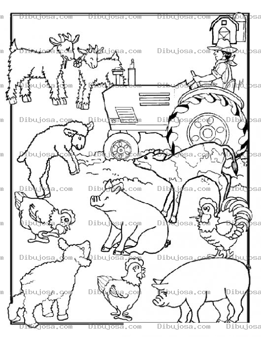 Dibujo para colorear Dibujo De Granjero Con Tractor Y Animales De Granja Para Pintar Y Colorear