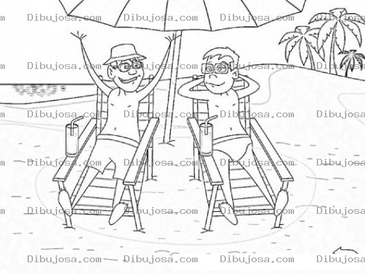 Dibujo para colorear Amigos En La Playa Dibujo De Dos Amigos Descansando En La Playa Para Pintar Y Colorear