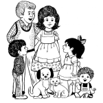 Dibujo para colorear Dibujo De Una Familia Con Un Perro Y Un Gato Para Pintar Y Colorear