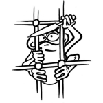 Dibujo para colorear Micosincola Dibujo De Un Mico Sin Cola Con Cuchillo Para Pintar Y Colorear Mono Trepando Una Reja