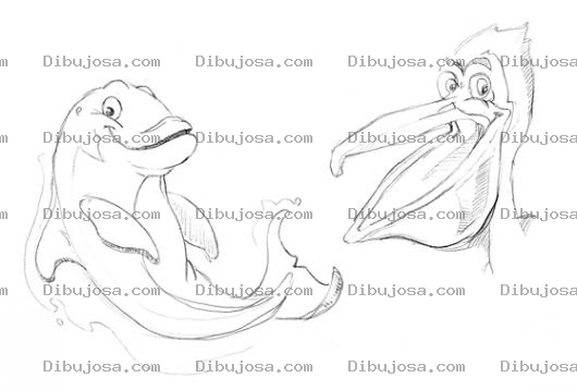 Dibujo para colorear Dibujo De Delfin Y Gabiota Para Pintar Y Colorear