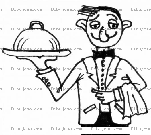 Dibujo para colorear Dibujo De Un Mesero Con Un Plato De Comida Para Pintar Y Colorear
