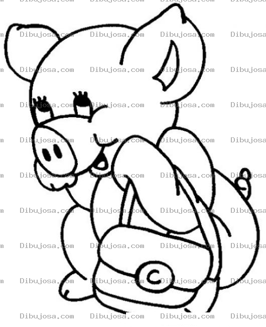 Dibujo para colorear Dibujo De Una Cerdita Con Un Bolso Para Pintar Y Colorear