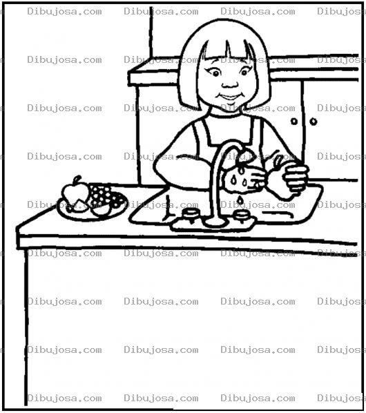 Dibujo para colorear Dibujo De Chinita Lavando Una Manzana Para Pintar Y Colorear