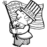 Dibujo De Amreicano Patriota Celbrando El 4 De Julio Con La Bandera De Estados Unidos Para Pintar Y Colorear