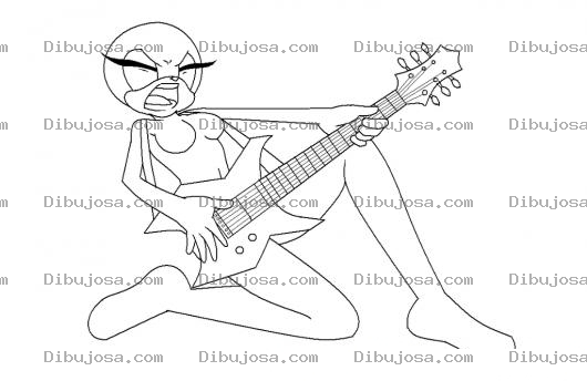 Dibujo para colorear Dibujo De Chica Rockera Con Guitarra Electrica Para Pintar Y Colorear