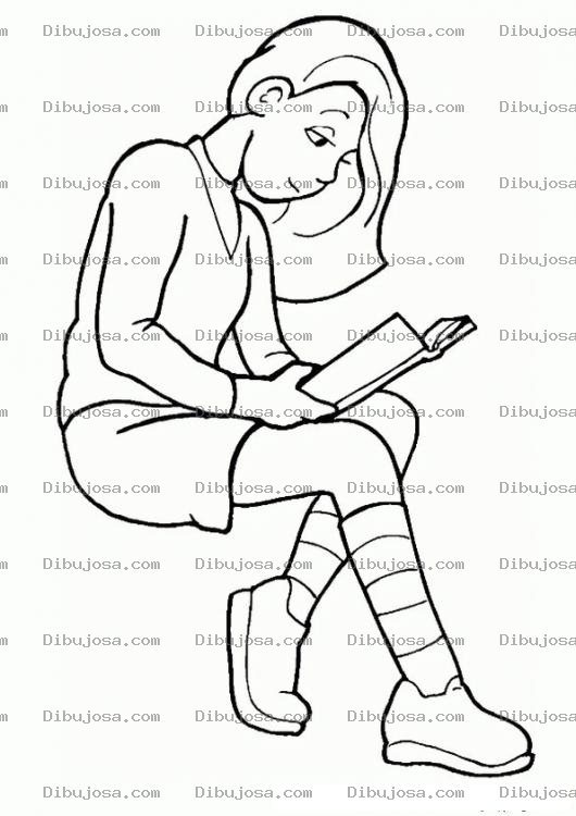 Dibujo para colorear Dibujo De Una Chica Leyendo Un Libro Para Pintar Y Colorear Colegiala