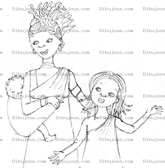 Dibujo para colorear Dibujo De Mama Soltera Con 2 Hijos Para Pintar Y Colorear