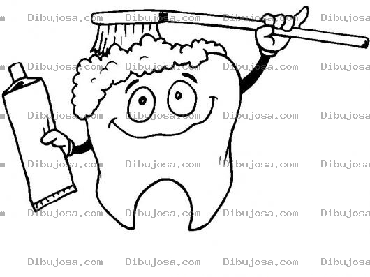 Dibujo para colorear Colorear Diente Lavandose Solito Con Pasta De Dientes