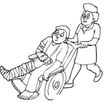 Dibujo para colorear Colorear Hombre Quebrado En Silla De Rudas En El Hospital