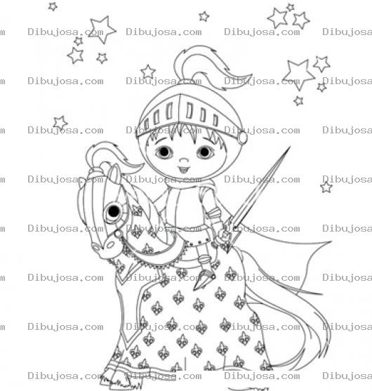 Dibujo para colorear Colorear Caballerito Medieval con su armadura de metal Sobre Su Caballito