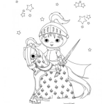 Dibujo para colorear Colorear Caballerito Medieval con su armadura de metal Sobre Su Caballito