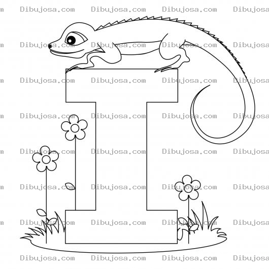 Dibujo para colorear Colorear La Letra I De Iguana