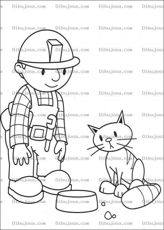 Dibujo para colorear Bob alimenta a su gato