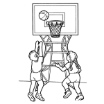 Dibujo para colorear Colorear Juego De Baloncesto Ninos Jugando Basketball En Pelota De Basquetbol