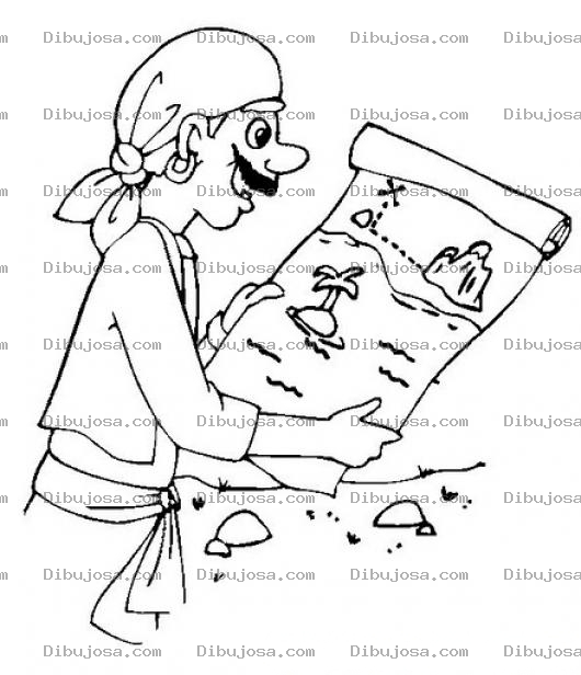 Dibujo para colorear Colorear Pirta Leyendo El Mapa Del Tesoro
