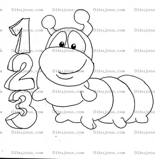 Dibujo para colorear Colorear Numeros 123 Del 1 Al 3 Con Un Gusanito