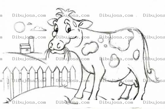 Dibujo para colorear Colorea Vaca Comiendo Pasto