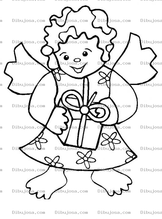 Dibujo para colorear Colorear Angel Con Regalo