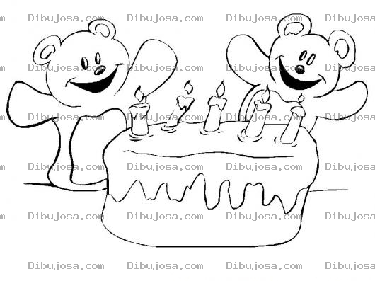 Dibujo para colorear Colorear Ositos Cantando Happy Birthday Con Un Gran Pastel