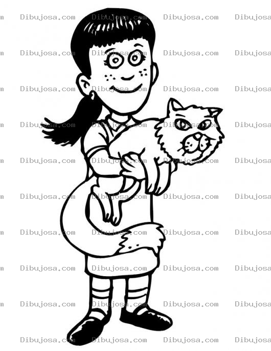 Dibujo para colorear Colorear Chica Con Gato