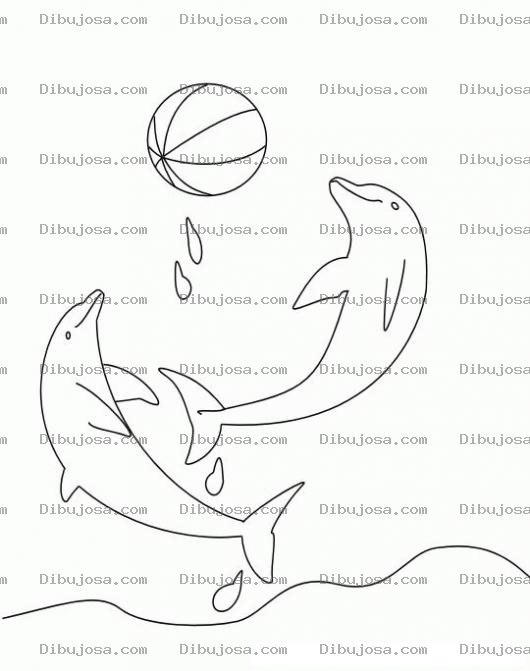 Dibujo para colorear Pintar Delfines Jugando Pelota