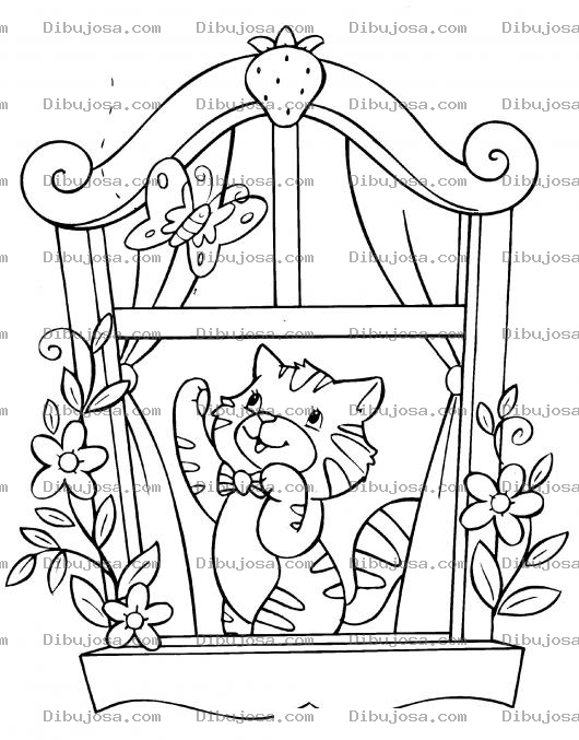 Dibujo para colorear Colorear Gato En Ventana