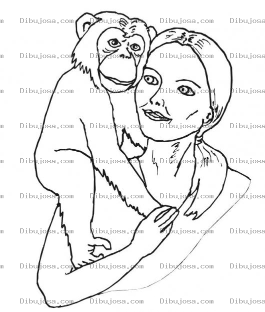 Dibujo para colorear Colorear Mujer Con Mono