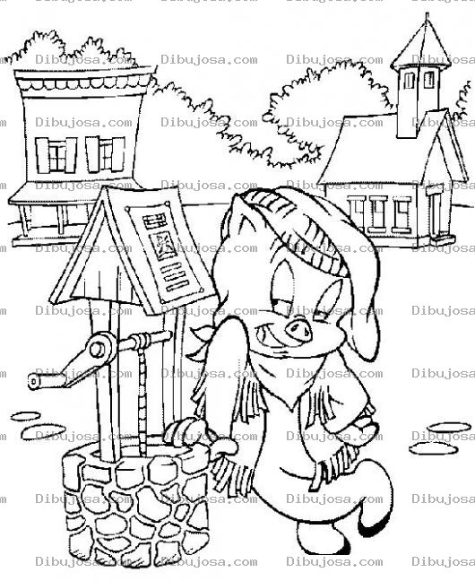 Dibujo para colorear Colorear Cochinito En El Pozo De Los Deseos