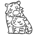 Dibujo para colorear Colorear Papa Tigre Con Su Cachorrito