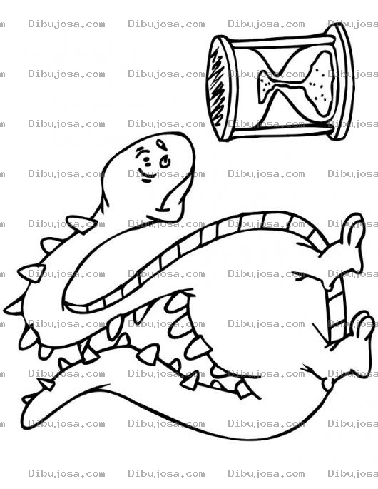 Dibujo para colorear Dibujo De Un Dinosaurio Con Un Reloj De Arena Para Pintar