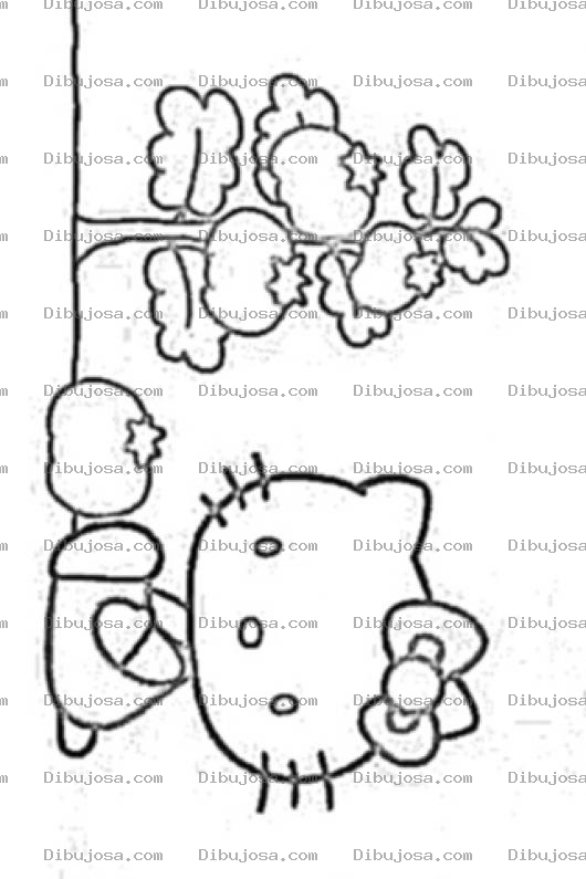 Dibujo para colorear Dibujo De Hello Kity Con Una Planta De Tomates Y Un Tomate