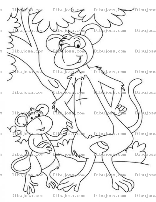 Dibujo para colorear Colorear Papa Mono Con Su Hijo Monito