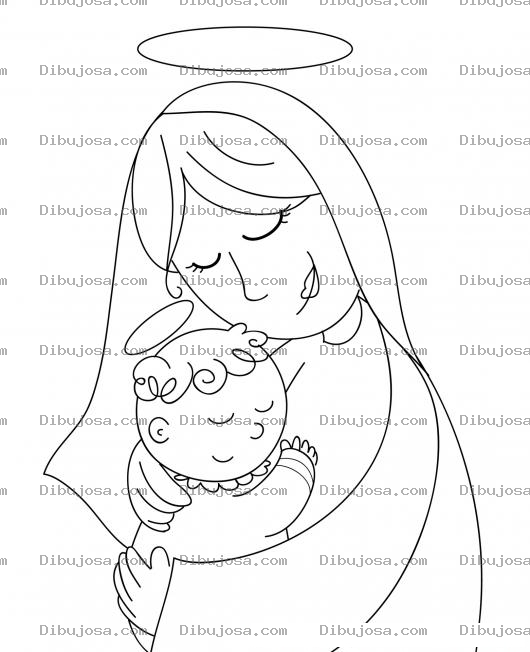 Dibujo para colorear Maria y Jesus