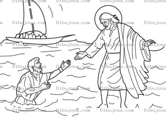 Dibujo para colorear Dibujo de Jesus Caminando en el agua para colorear