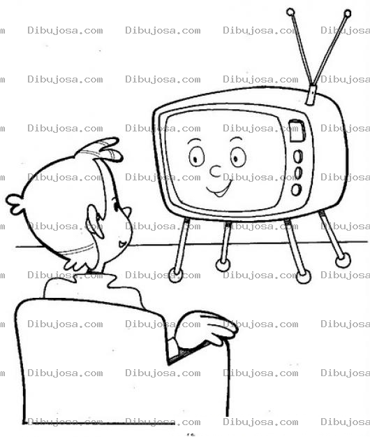 Dibujo para colorear Colorear Muchacho Viendo La Television