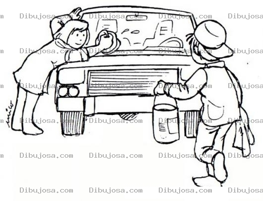Dibujo para colorear Colorear Hermanitos Lavando El Carro De Papa