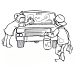 Dibujo para colorear Colorear Hermanitos Lavando El Carro De Papa