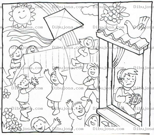Dibujo para colorear Colorear Ninos Jugando En El Jardin