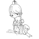 Dibujo para colorear Dibujo de una nina con un gato para pintar