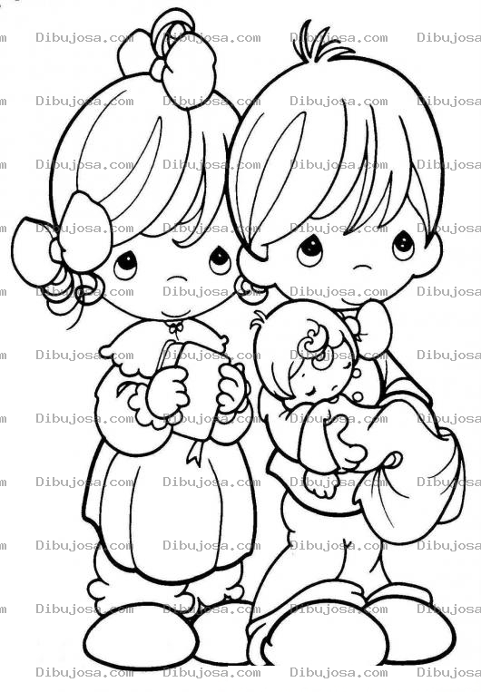 Dibujo para colorear Pareja de Esposos de Precious Moments con una bebe