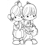 Dibujo para colorear Pareja de Esposos de Precious Moments con una bebe