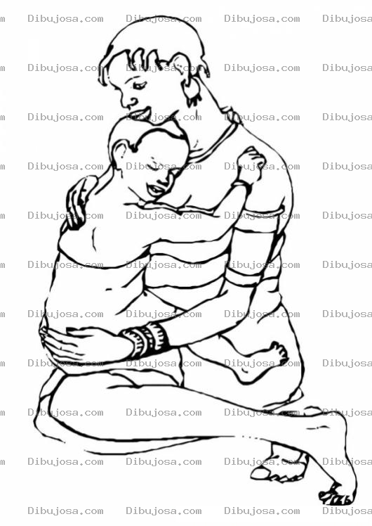 Dibujo para colorear Mama Africana Con Su Hijo Para Colorear