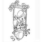 Dibujo para colorear Novios de Precious Moments en un columpio